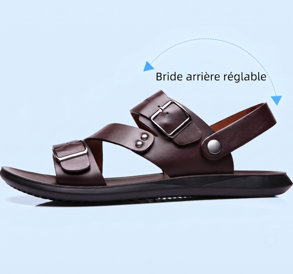 Sandale homme en cuir véritable avec bride arrière réglable