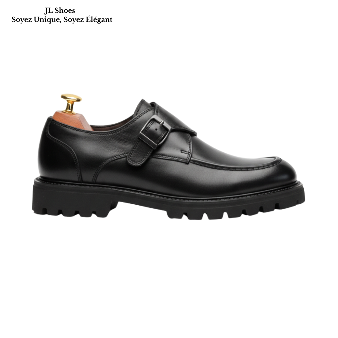 Chaussure homme en cuir véritable bleu marine brillant