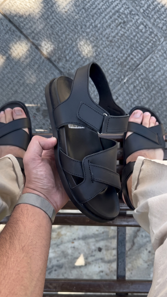 Sandales homme en cuir véritable noir avec semelle confortable – Confort Premium