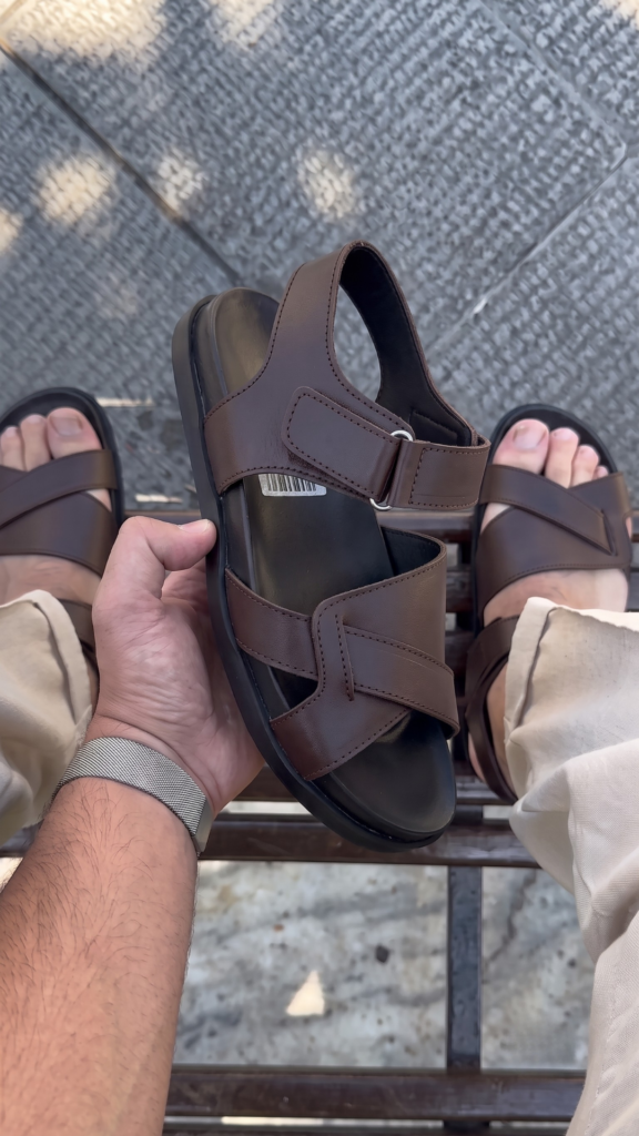 Sandales homme en cuir véritable noir avec semelle confortable – Confort Premium